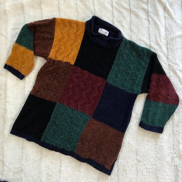 Vintage cottagecore 'Cleo Petites' soft colourblock 90s mock turtleneck sweater - Picture 4 of 9